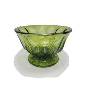 Vintage MCM Anchor Hocking Avocado Green Glass Pedestal Footed Bowl Candy Dish